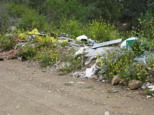 basura junto a un camino