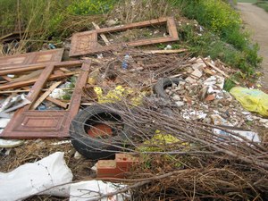 neumaticos y madera abandonada