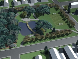 vista 3d de proyecto de zona verde